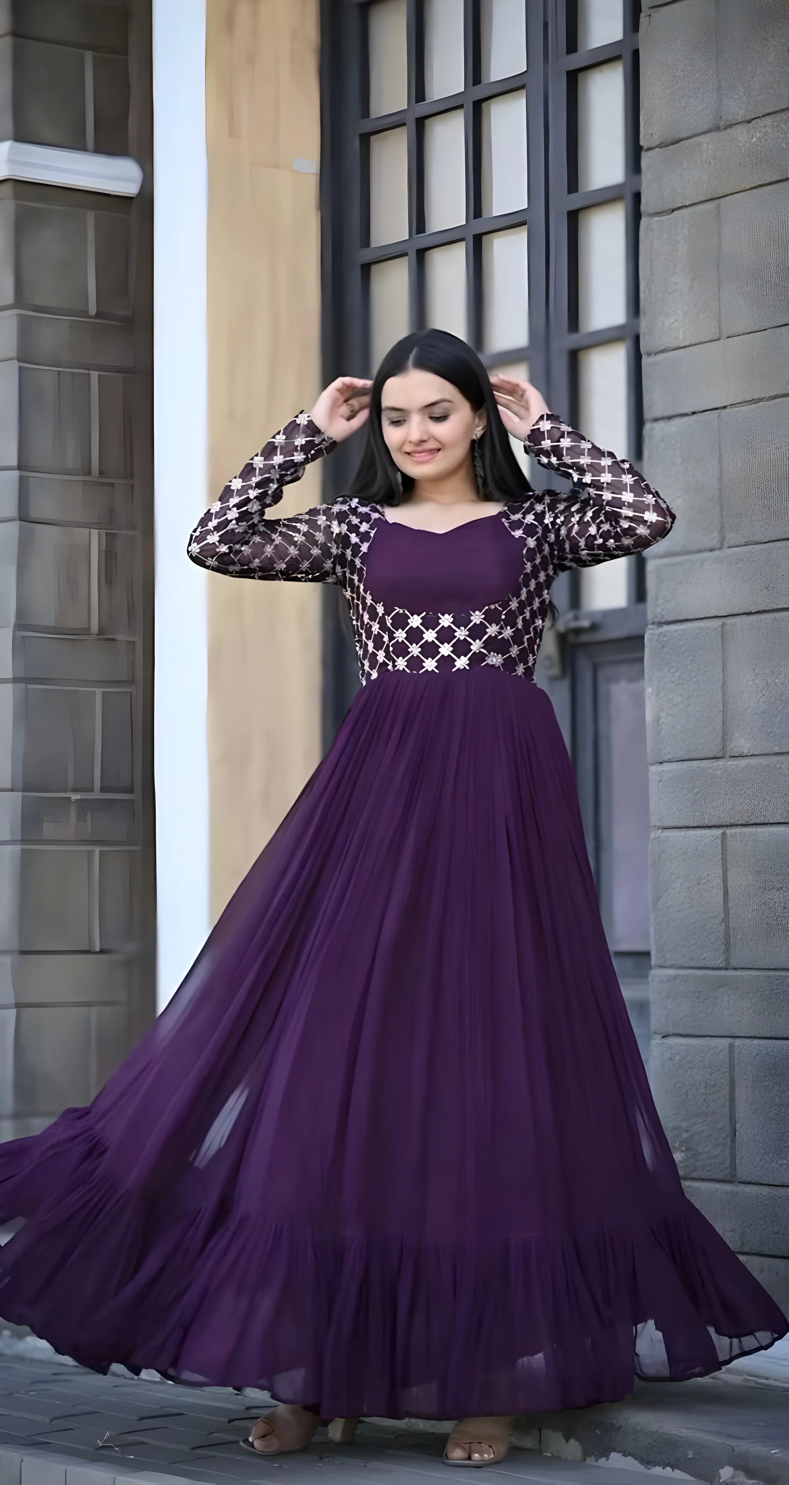 Buy Anarkali Gown Rayon Embroidered Indian Dresses Online for Women in USA